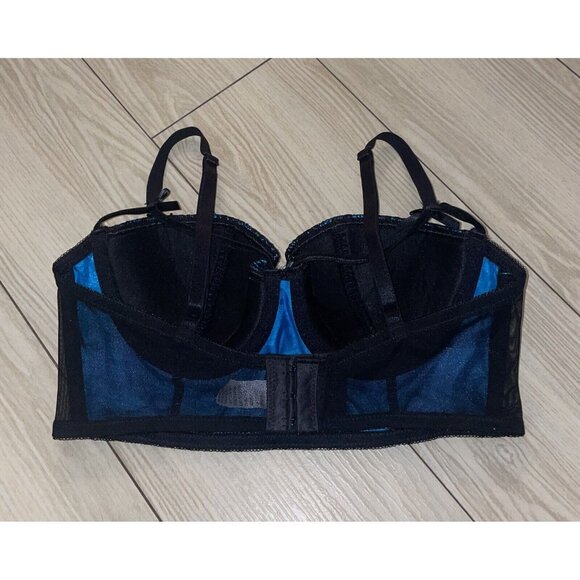 Fredericks of Hollywood Lace Balconette Longline Bra UW Womens S Small Blue - Picture 5 of 8